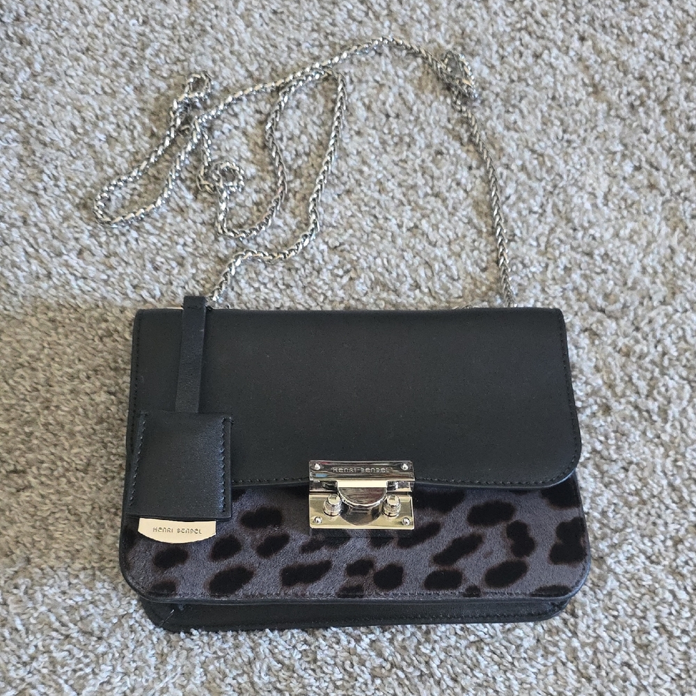 Henri Bendel Black and Leopard Crossbody Bag